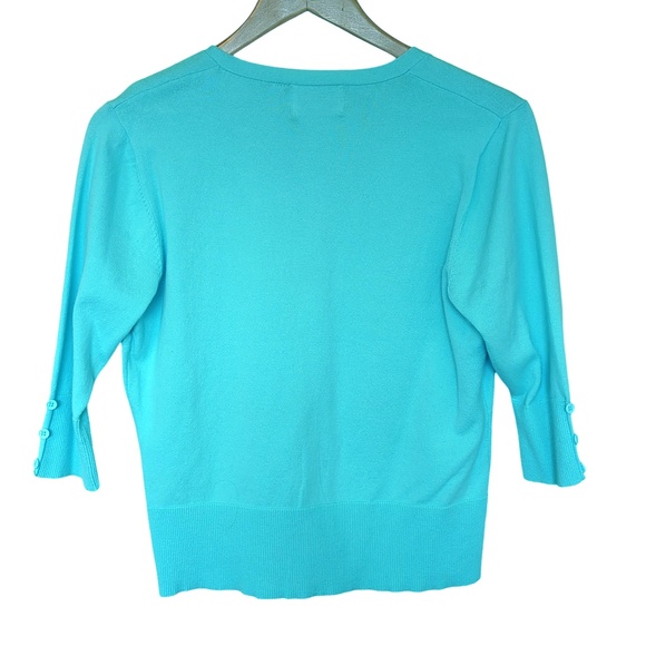 Banned Apparel Retro Rockabilly Teal Cardigan Sweater with Pink Flamingos - Picture 6 of 12